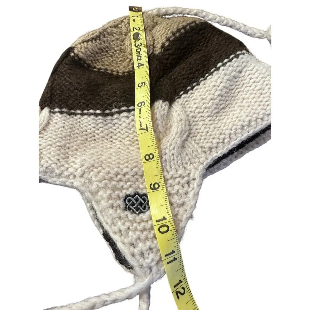 Sherpa Lined Knit Earflap Hat Pom Tassels Winter Boho Ski Beanie One Size